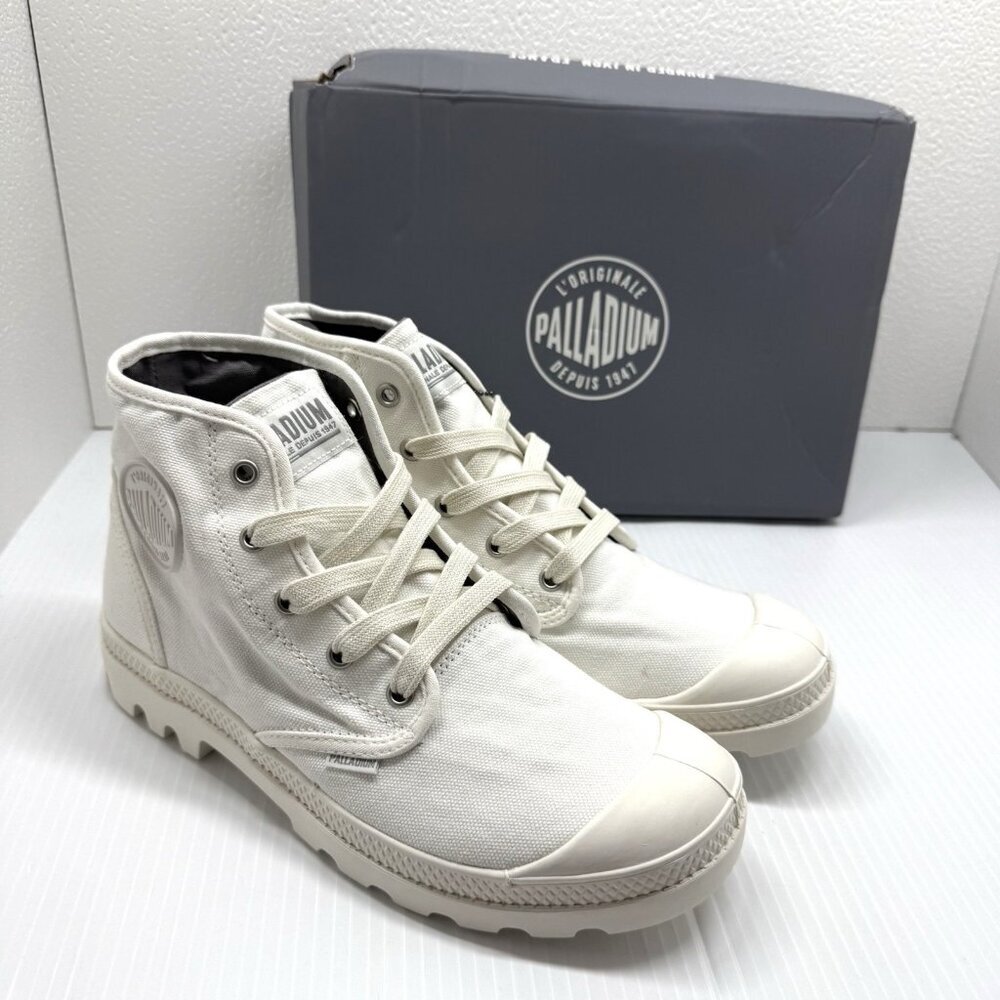 Palladium Pampa Hi Boots Womens 10 White Canvas Combat Lace Up Military